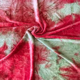 Red Green Tie Dye Stretch Velvet Fabric