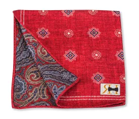 Red Medallions/Paisley Pocket Square - 5645