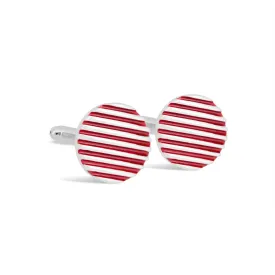 Red Stripe and Silver Round Cufflinks (Online Exclusive)