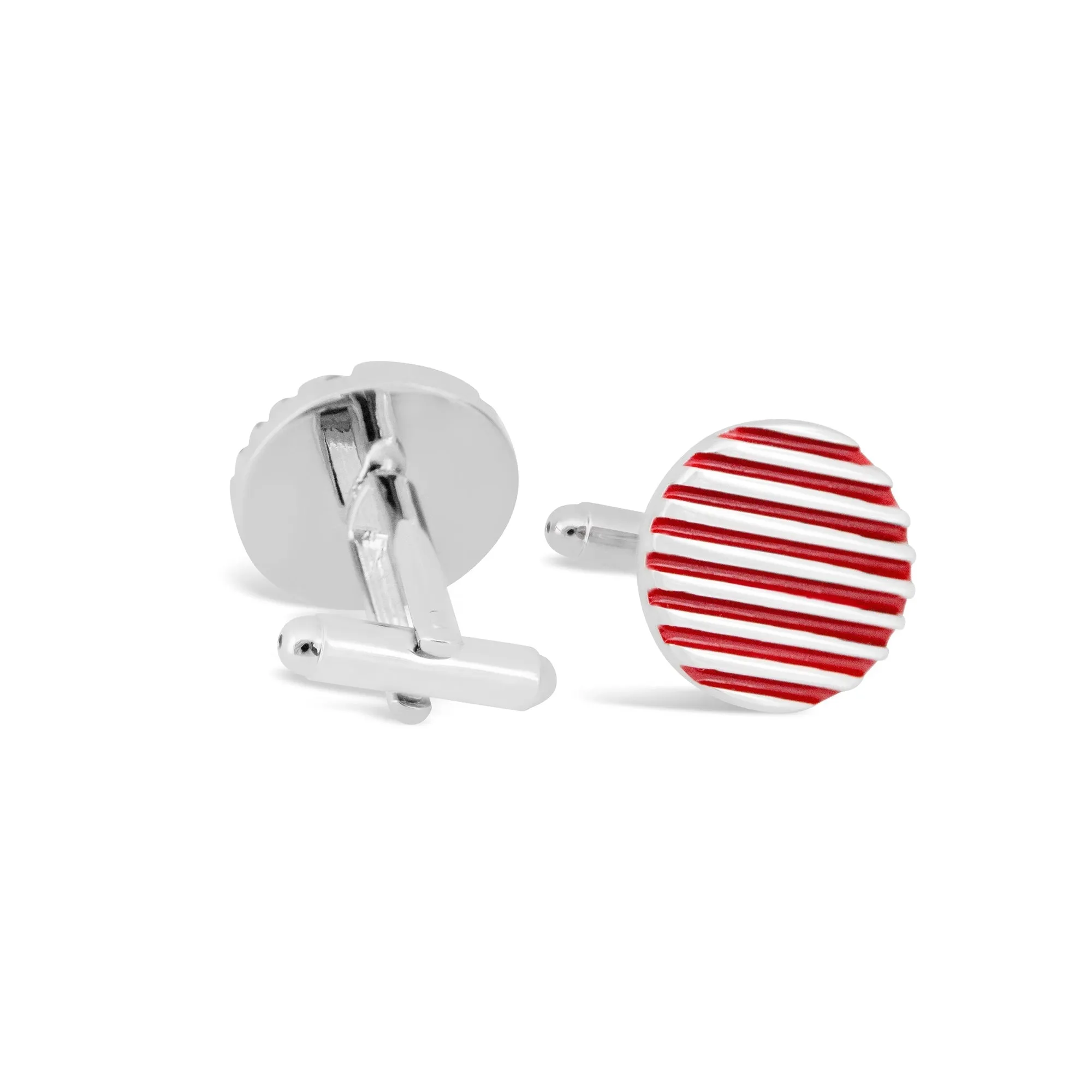 Red Stripe and Silver Round Cufflinks (Online Exclusive)