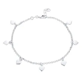 Romantic Love 7 Hearts Charms Anklet Ankle Bracelet Sterling Silver