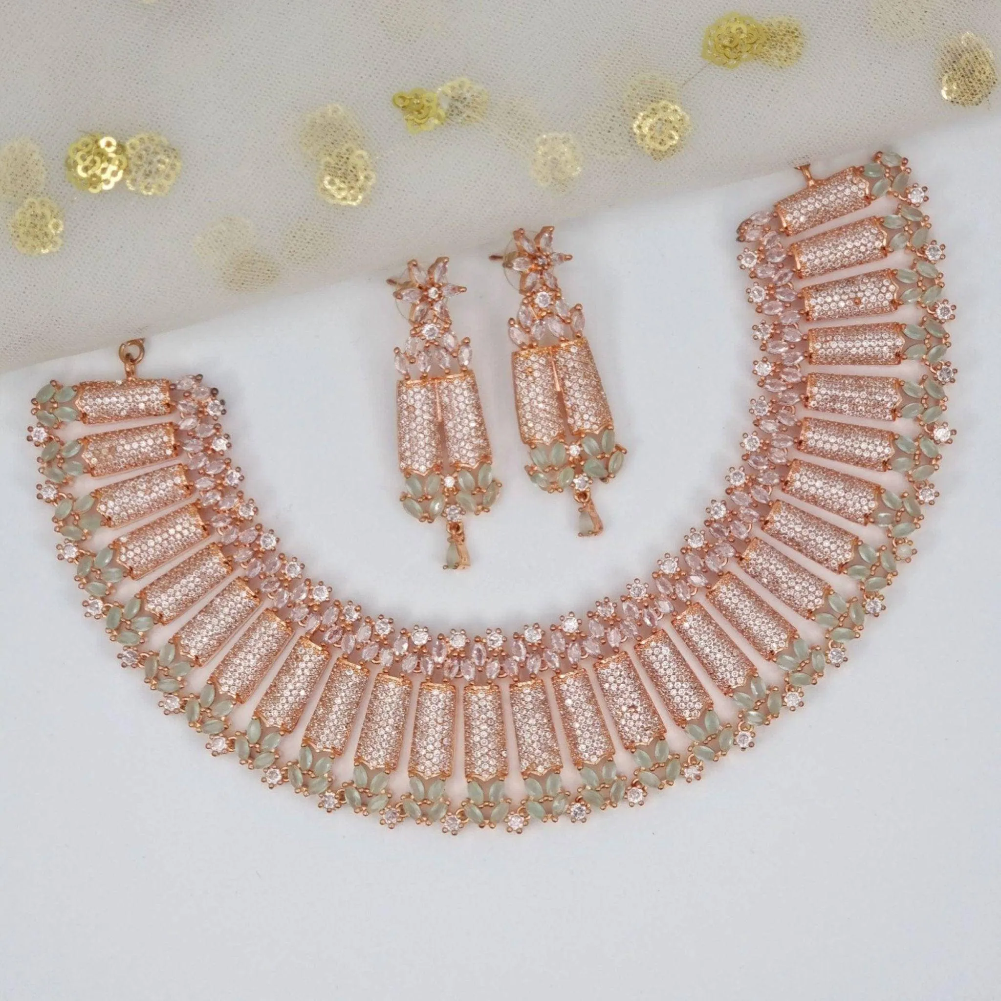 Rose Gold Mint CZ Choker Necklace set