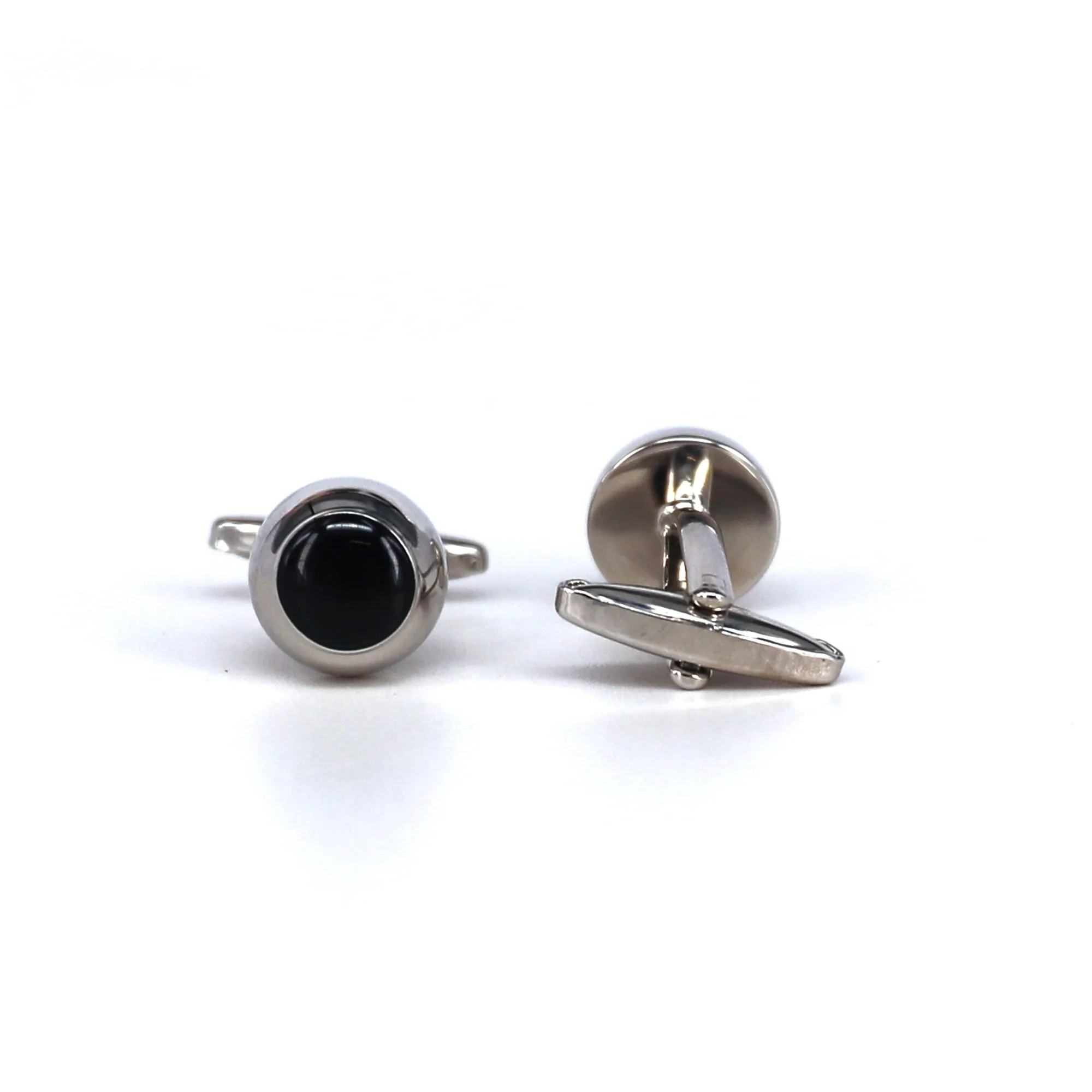 Round Classic Cufflinks with Black Enamel Centerpiece (Online Exclusive)