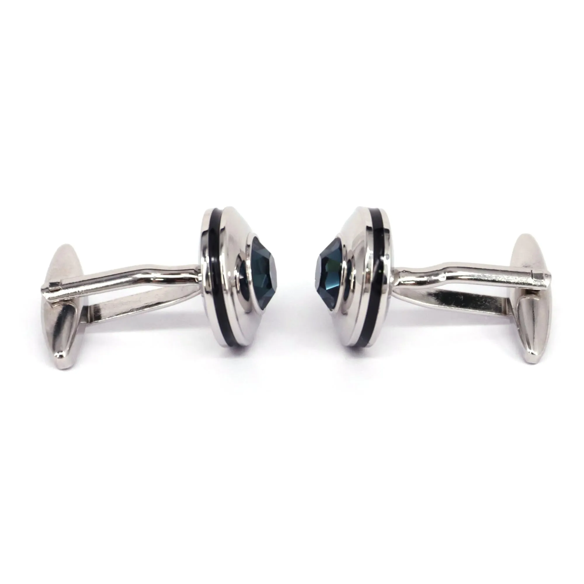 Round Silver 1 Blue diamond crystal Cufflinks  (Online Exclusive)