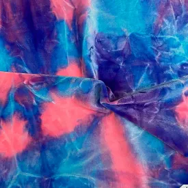 Royal Blue Pink Tie Dye Stretch Velvet Fabric