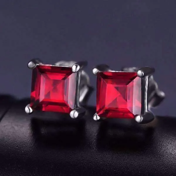 Royal Red Princess Cut 0.8 CT Simulated Ruby Stud Earrings