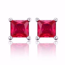 Royal Red Princess Cut 0.8 CT Simulated Ruby Stud Earrings