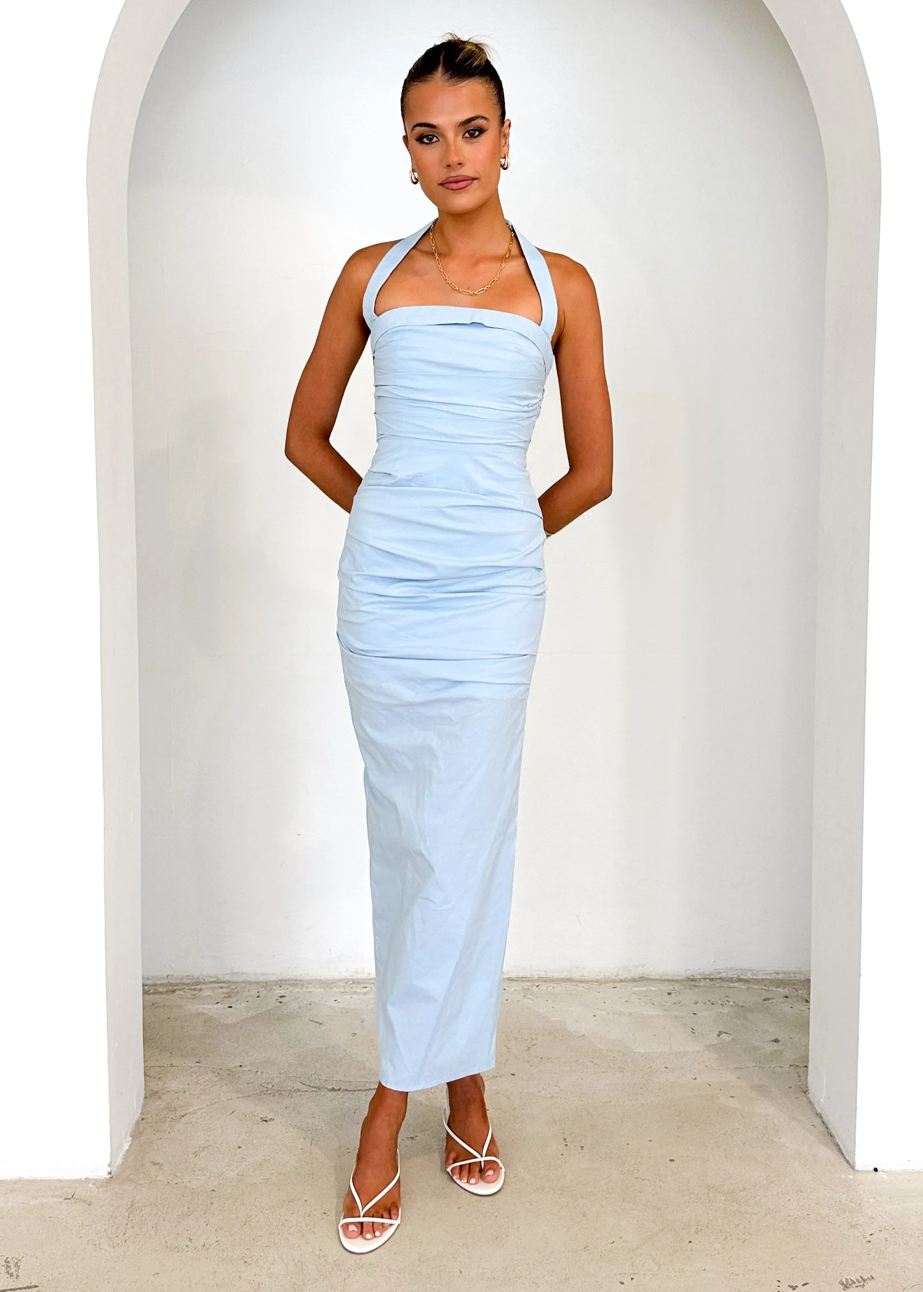 Sadie Halter Maxi Dress - Ice Blue