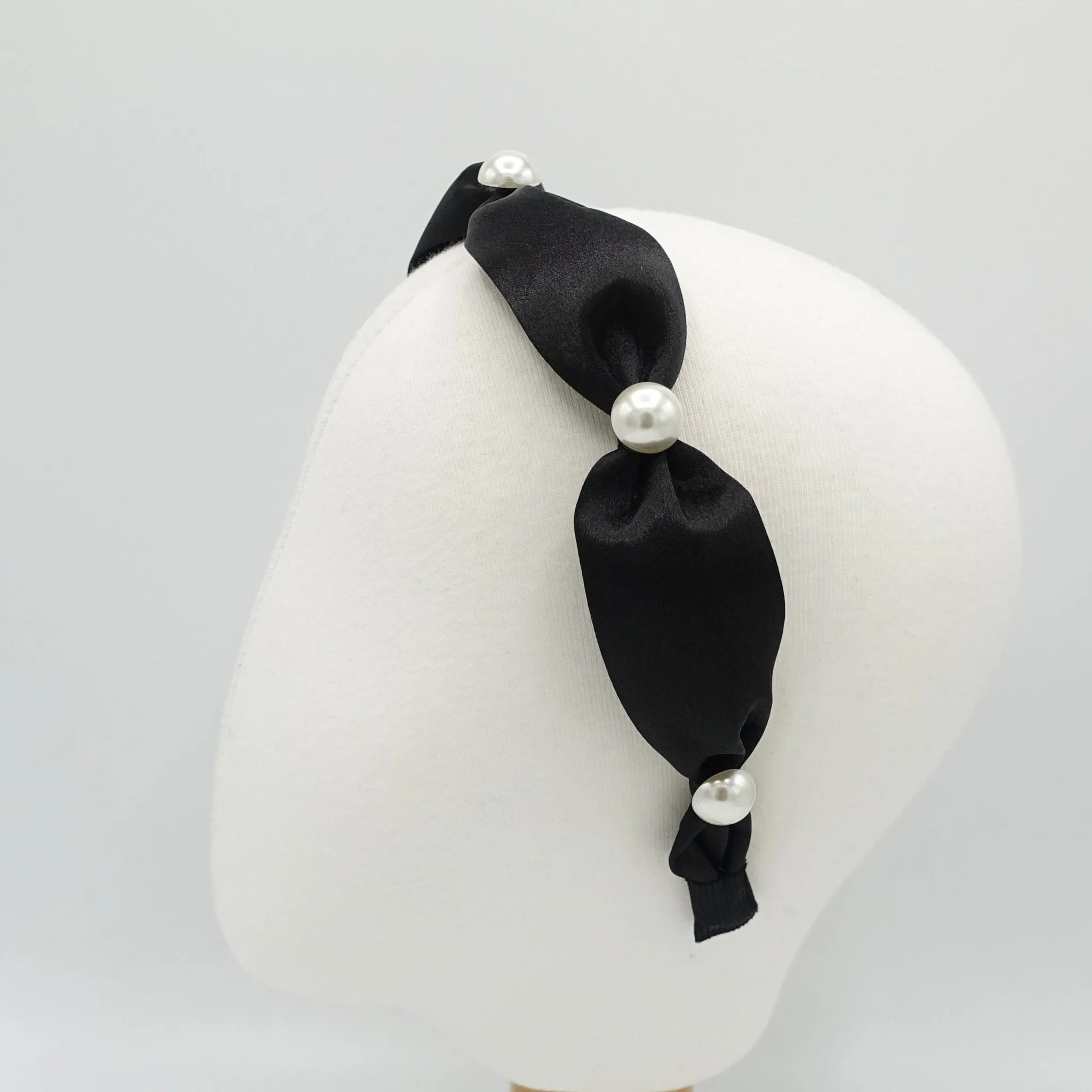 satin pearl tie headband