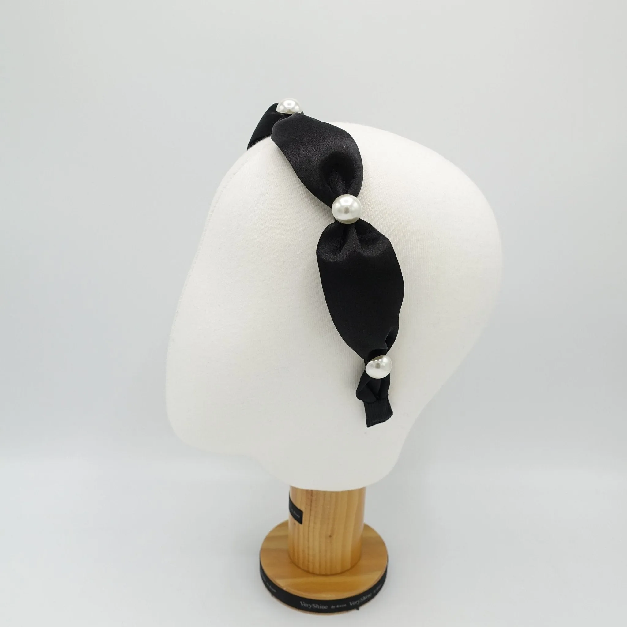 satin pearl tie headband