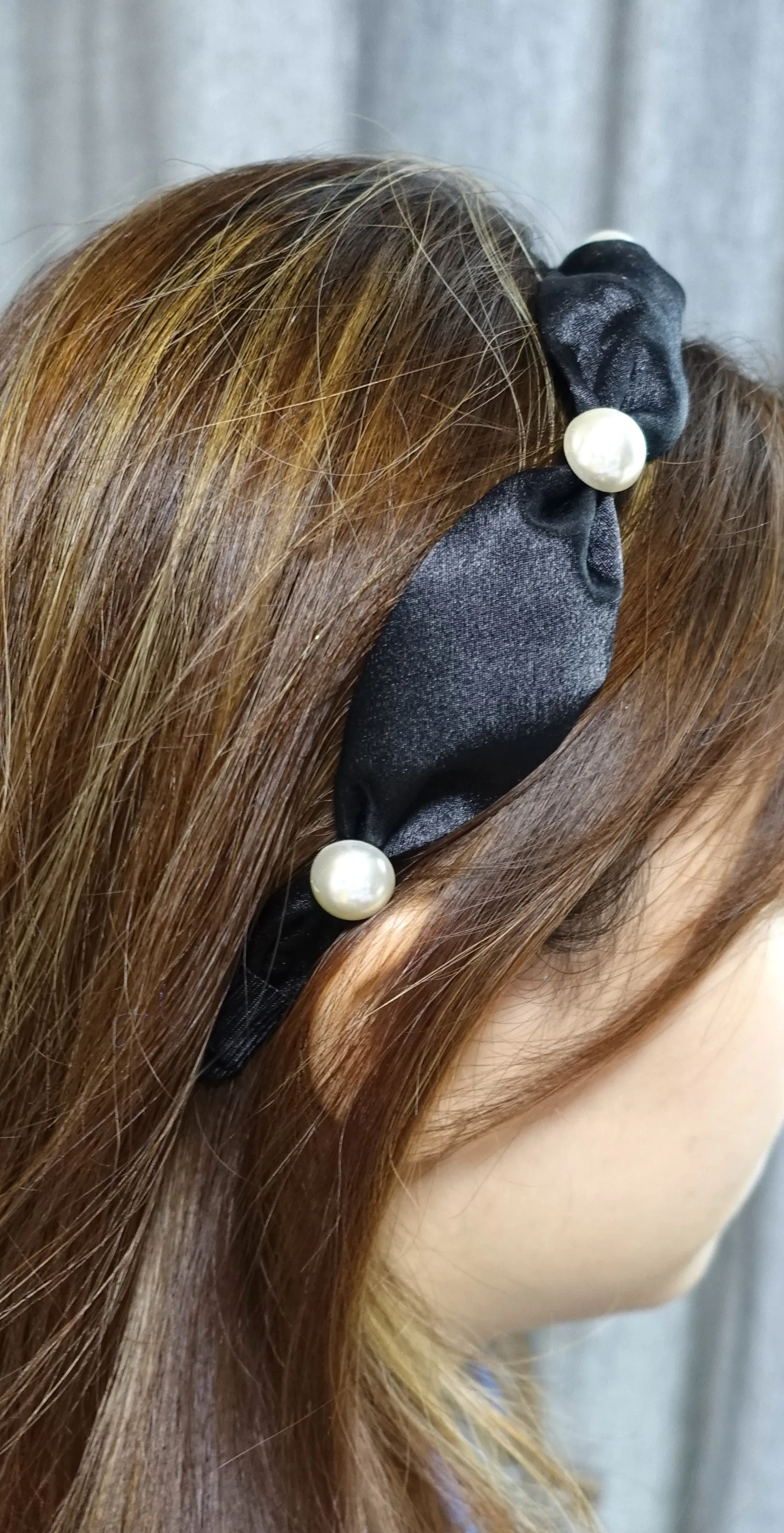 satin pearl tie headband