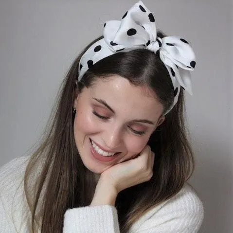 silk satin bow knot headband layered  hair bow dot print hairband woman hair accessory