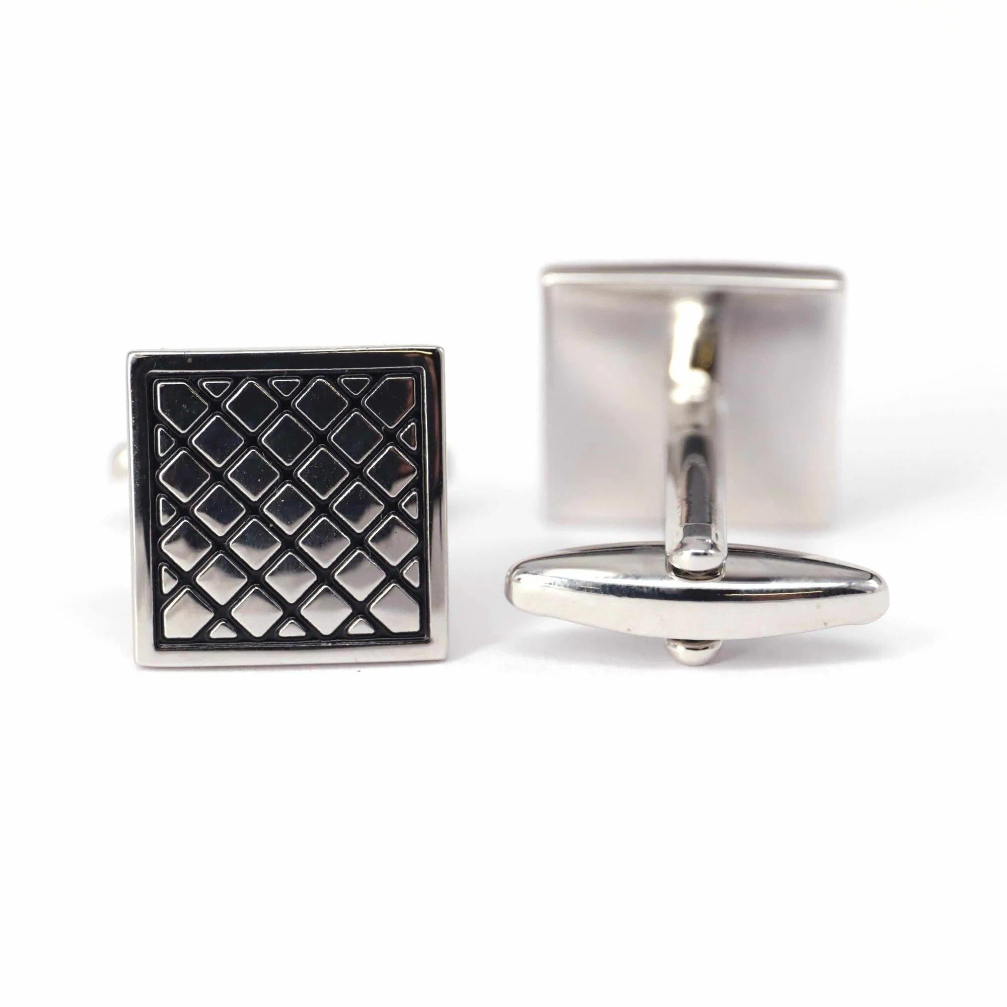 Silver Diamond Patterned Cufflinks