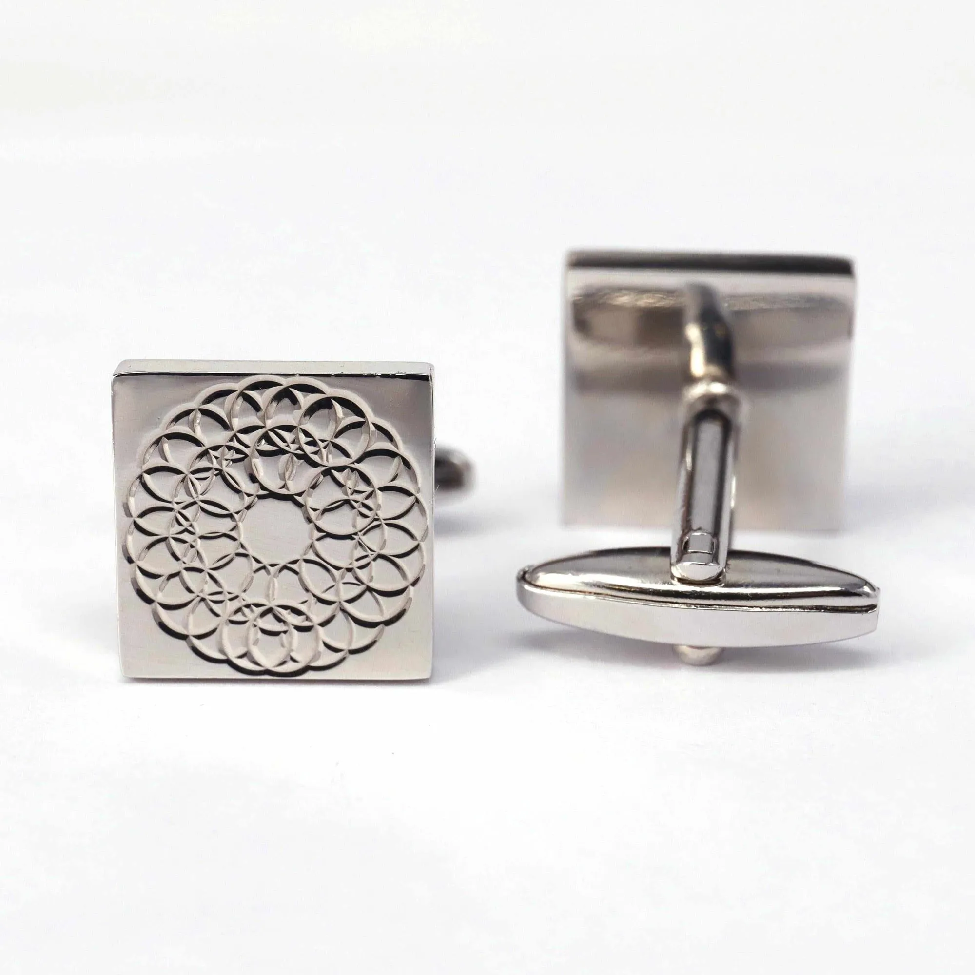 Silver Floral Design Square Cufflinks