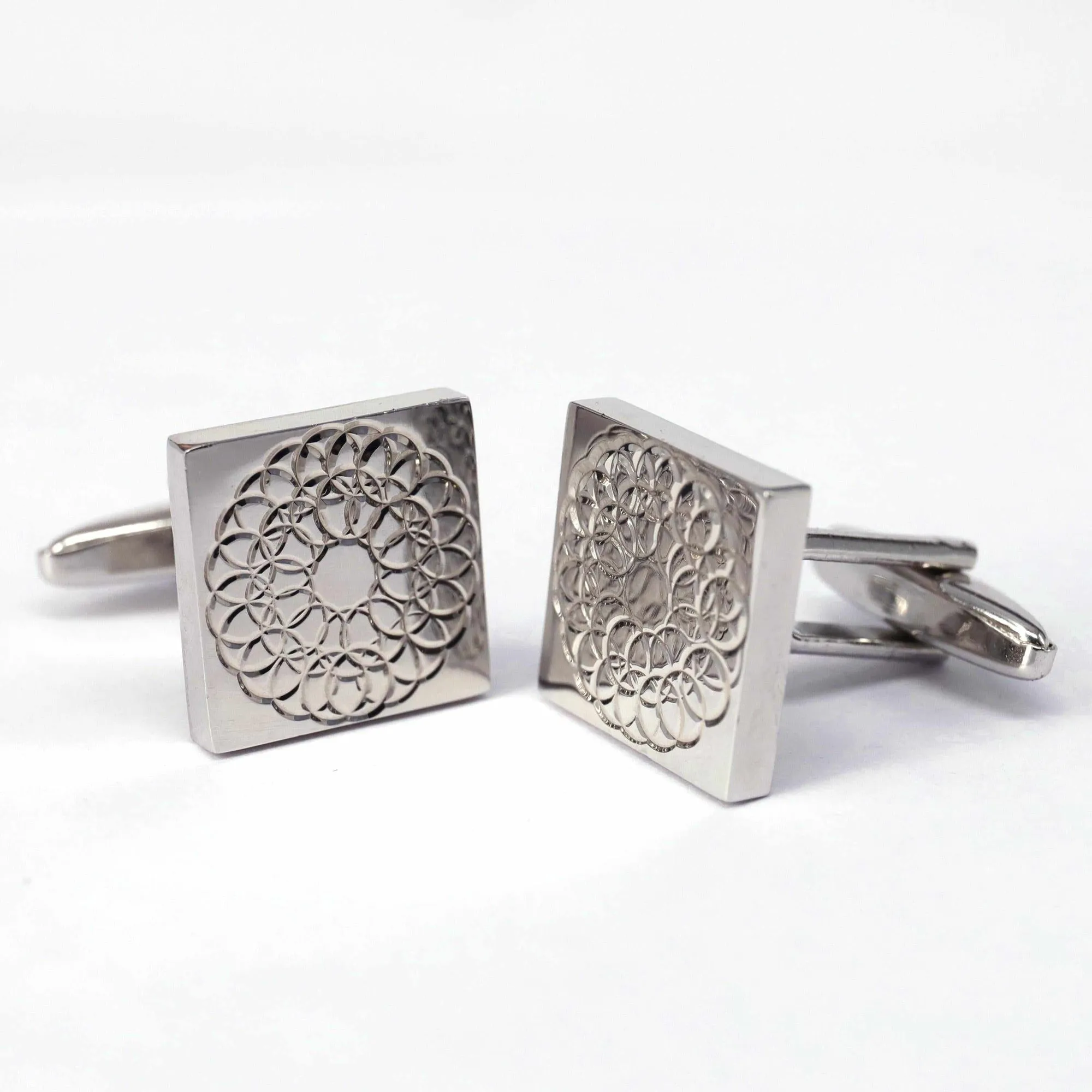 Silver Floral Design Square Cufflinks