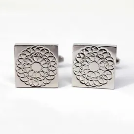 Silver Floral Design Square Cufflinks