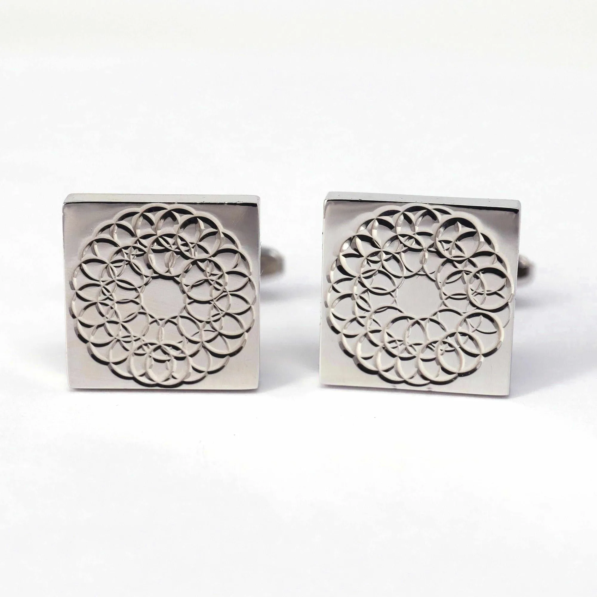 Silver Floral Design Square Cufflinks