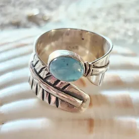 SILVER LEAVES - LARIMAR  / ADJUSTABLE RING