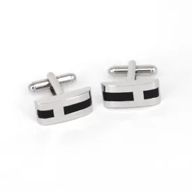 Silver Rectangle Cufflinks with Black Enamel H