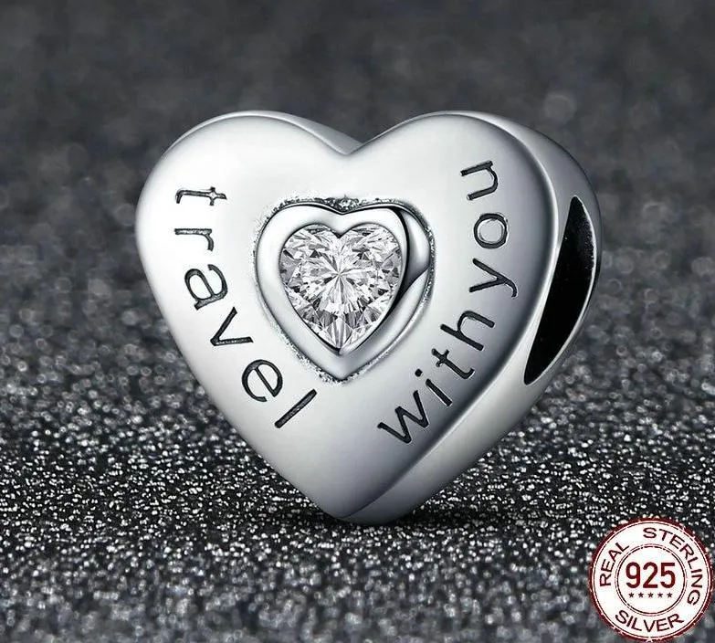 Silver Travel with You Heart Beads fit original Charm