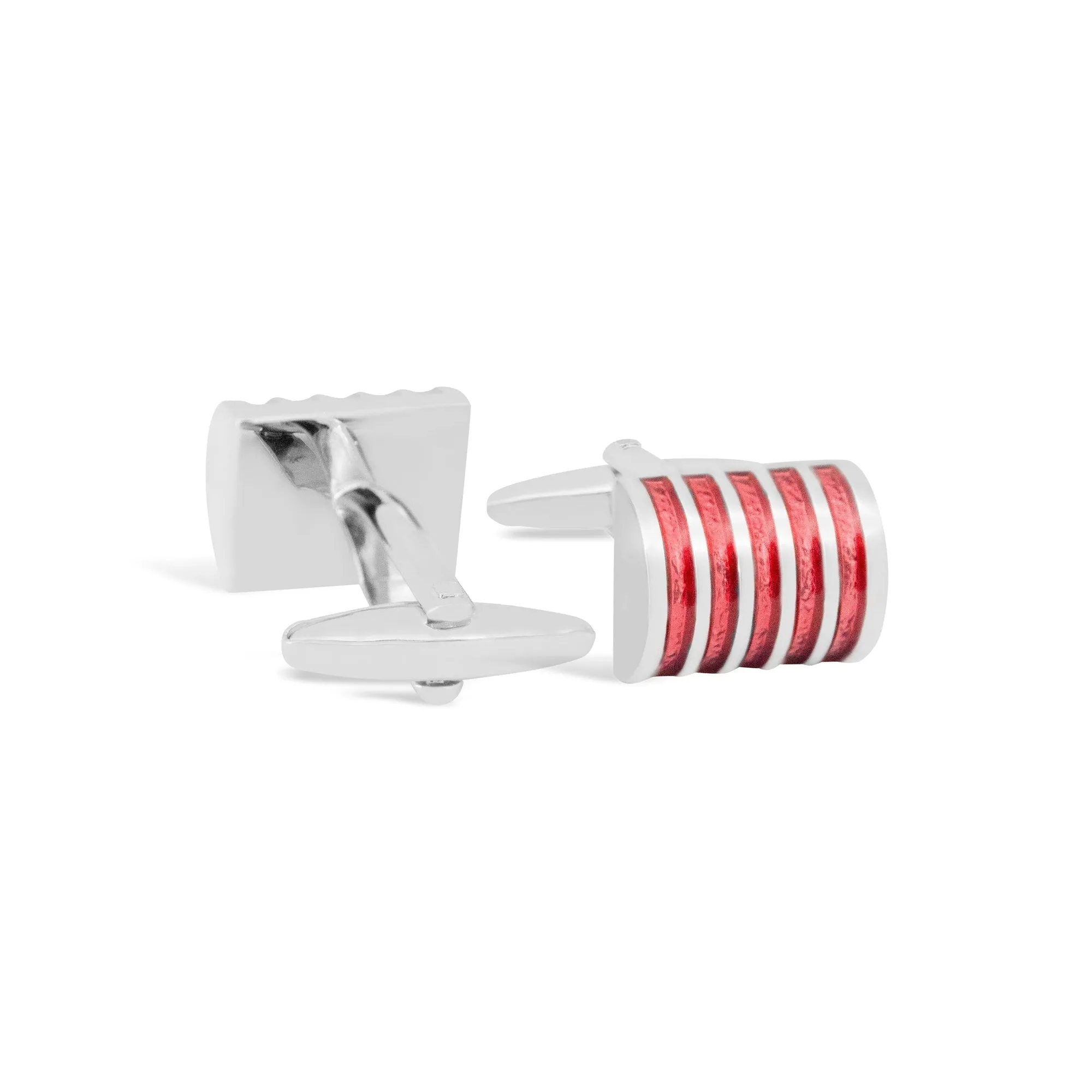 Simple Rectangle Cufflinks with Red Enamel Stripes M