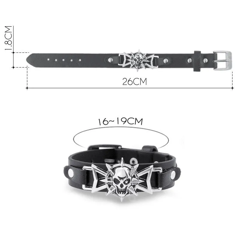 Skeleton Skull Star Eye Punk Gothic Rock Leather Belt Buckle Bracelets For Women Men Bracelets & Bangles