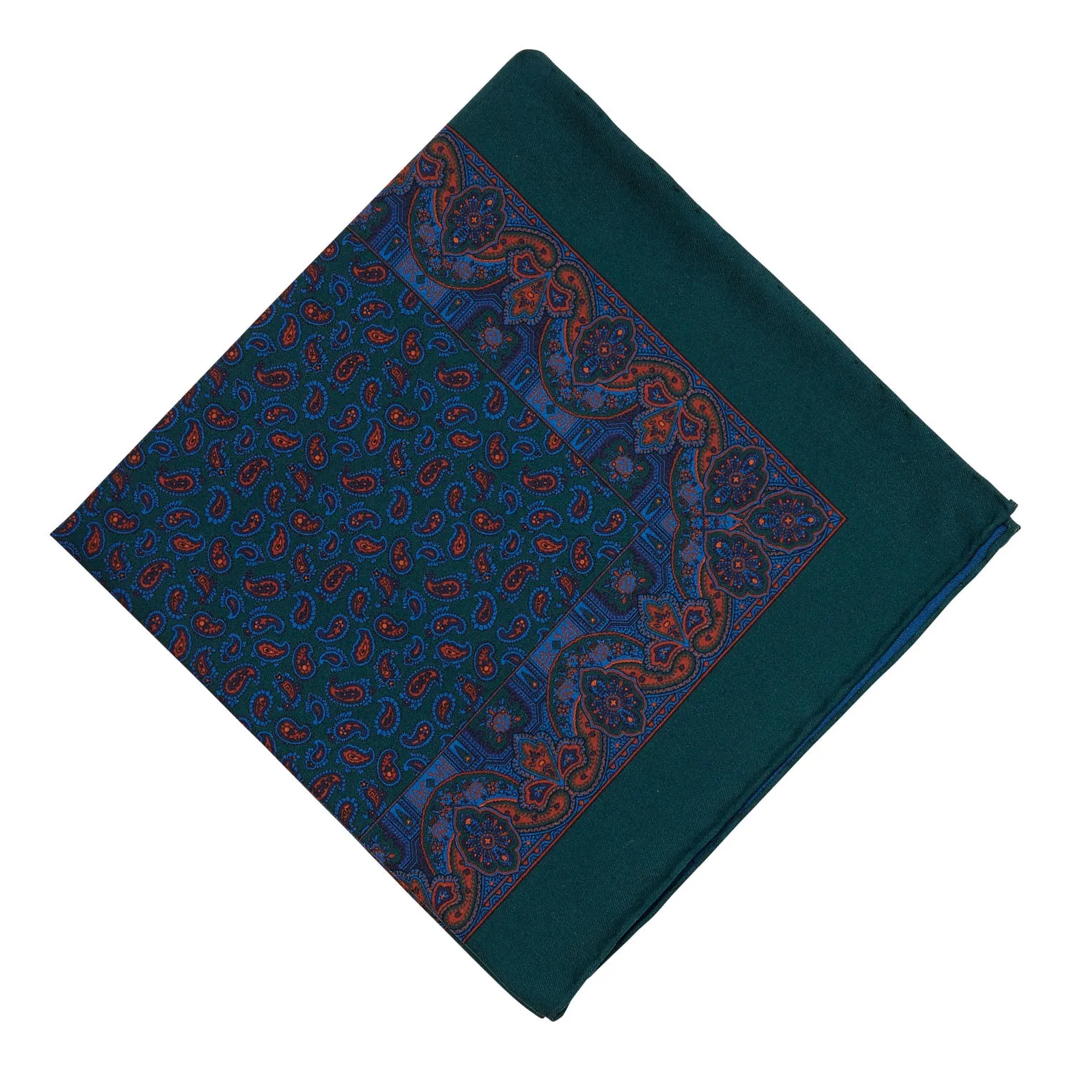 Sovereign Grade Ancient Madder Forest Green Paisley Pocket Square