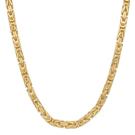 Square Byzantine Link Chain Necklace 14K Yellow Gold - Solid