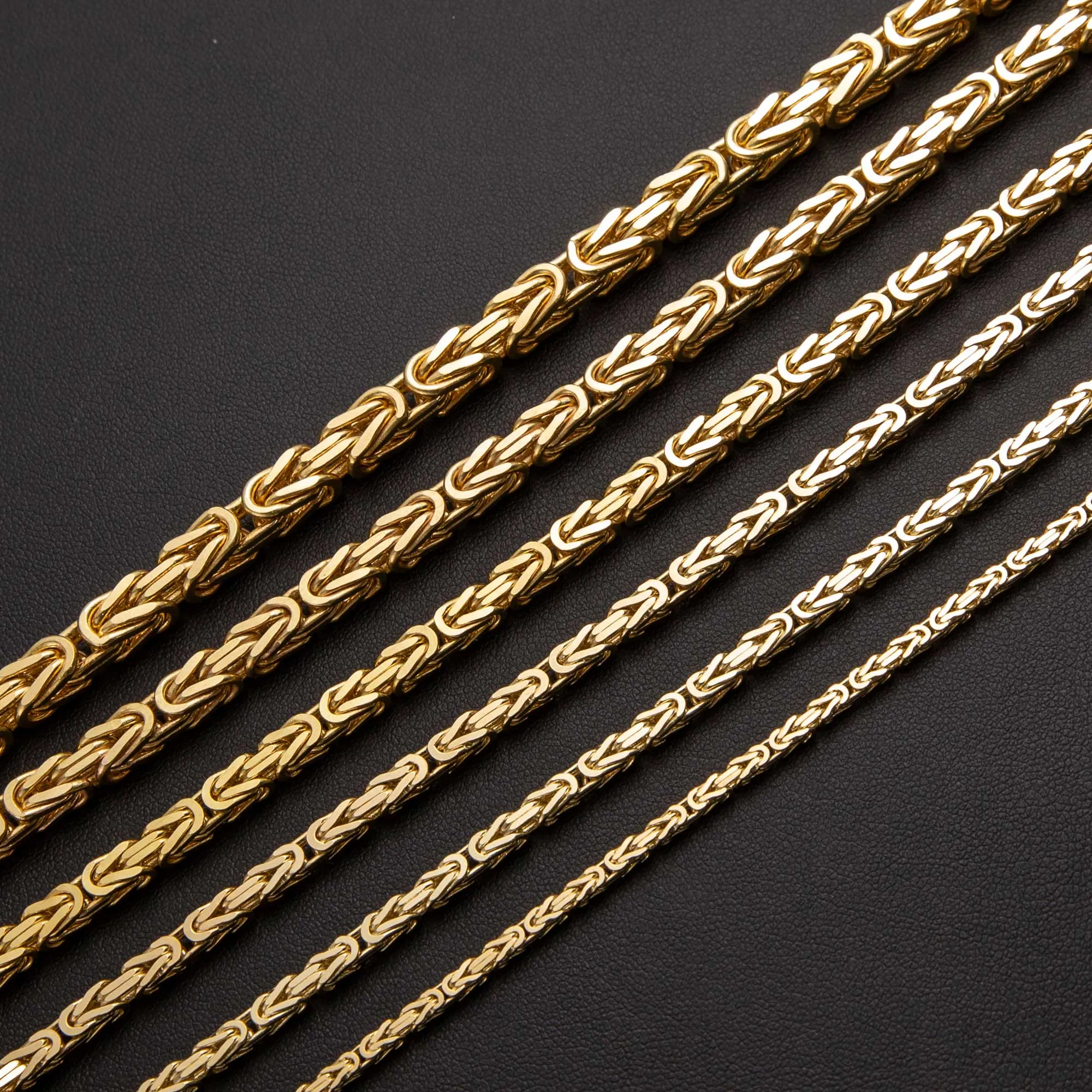 Square Byzantine Link Chain Necklace 14K Yellow Gold - Solid