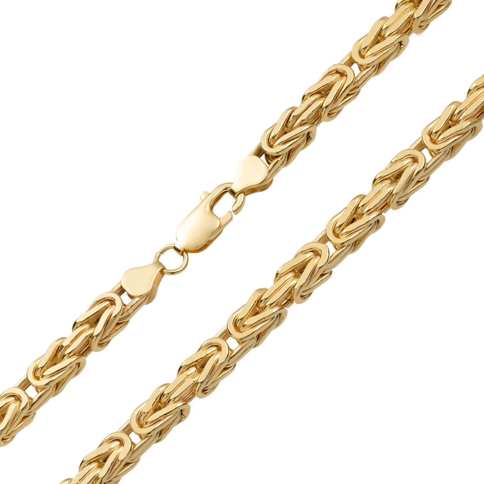 Square Byzantine Link Chain Necklace 14K Yellow Gold - Solid