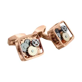 Square Gear cufflinks in rose gold plated stainless steel - Tateossian