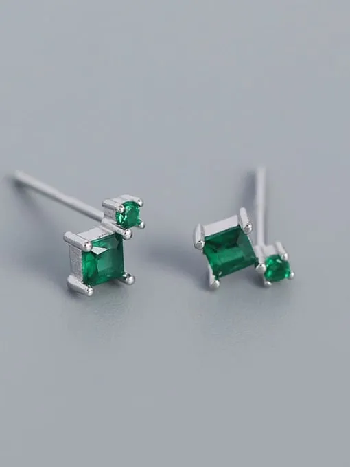 Square Round Tiny Stud Earrings, .925 Sterling Silver Cubic Zirconia Dainty Cartilage Stud Earrings