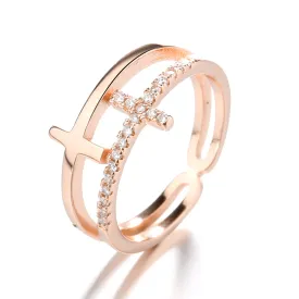 Sterling Silver, 18k Gold, or Rose Gold Sideways Adjustable Cross Ring