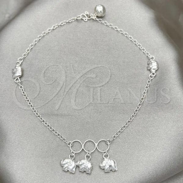 Sterling Silver Charm Anklet , Elephant Design, Polished, Silver Finish, 03.409.0035.10