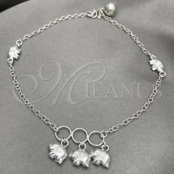 Sterling Silver Charm Anklet , Elephant Design, Polished, Silver Finish, 03.409.0035.10