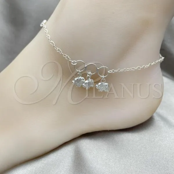 Sterling Silver Charm Anklet , Elephant Design, Polished, Silver Finish, 03.409.0035.10