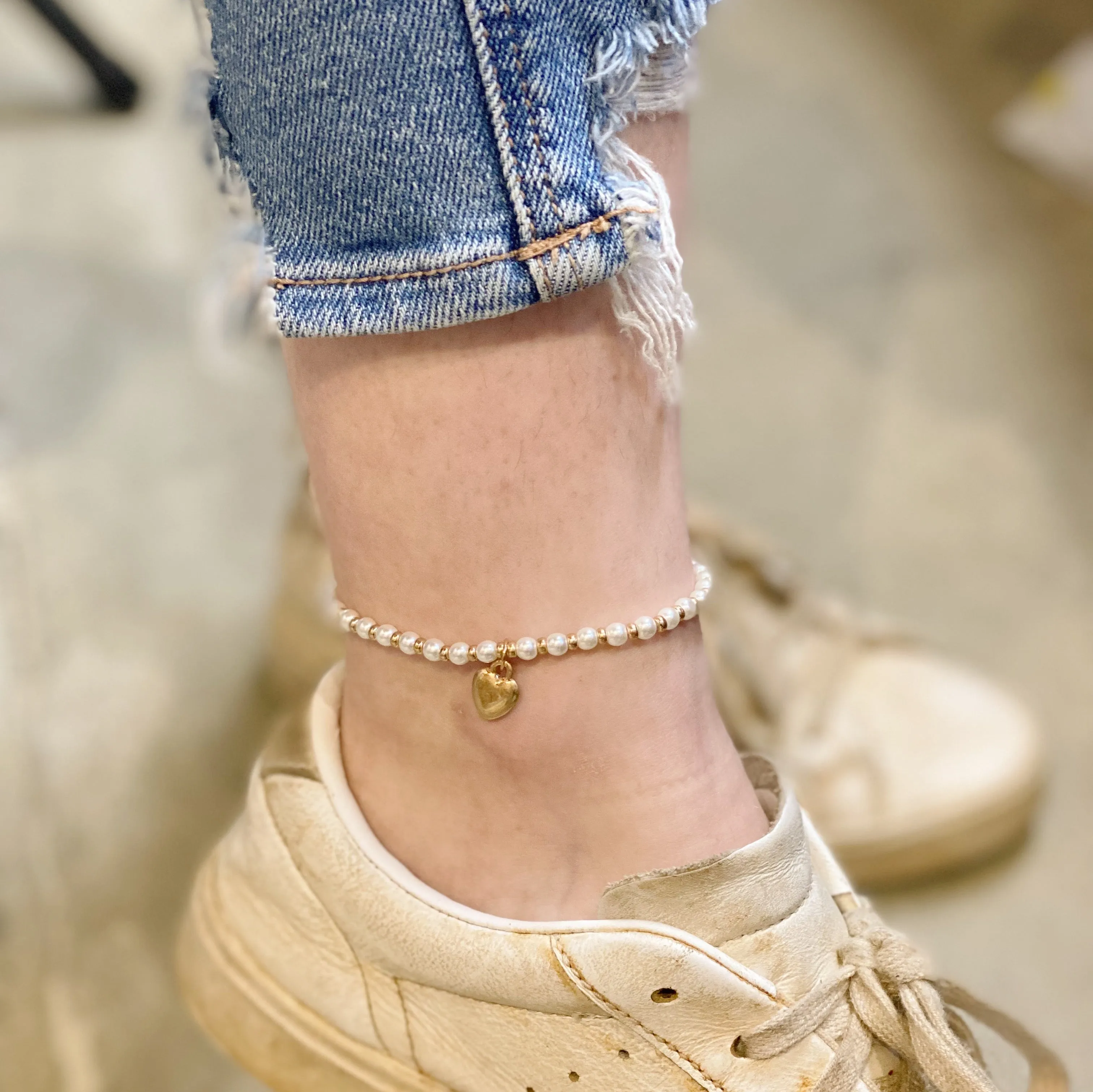 Stone Bead Heart Anklet