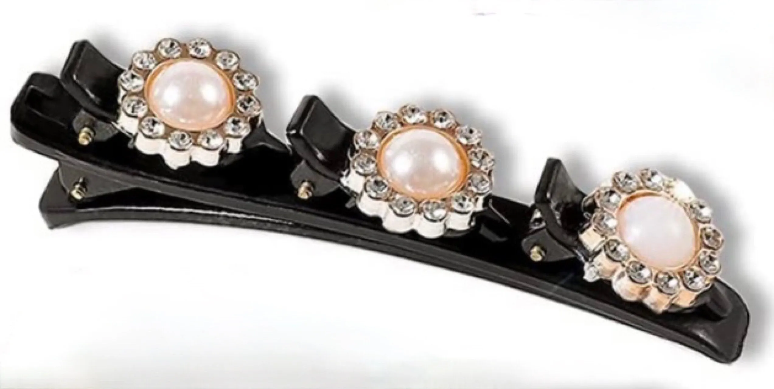 Stone Braided Hair Clips for women Rhinestone & Pearl  Chopped Hairpin Triple Multi Clip