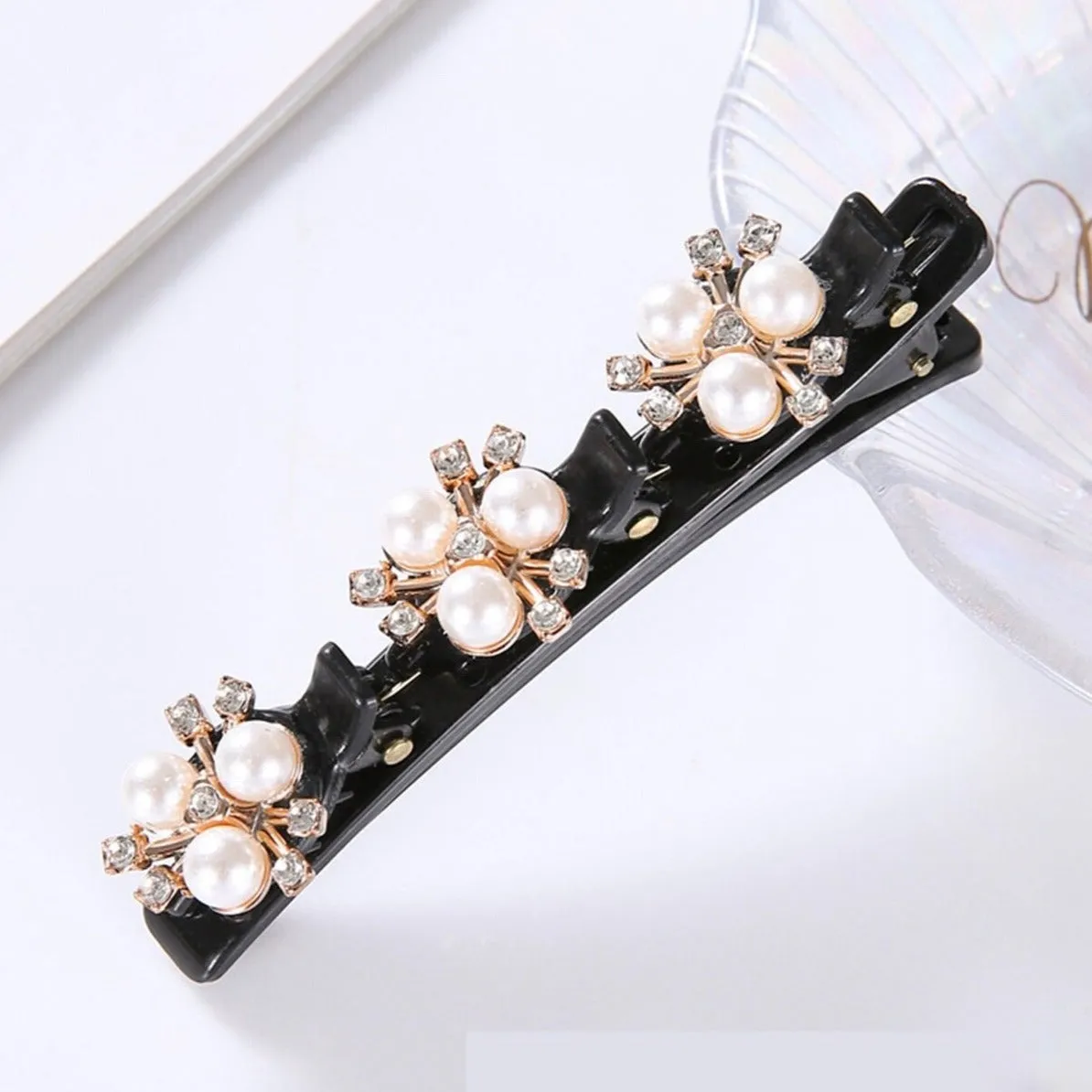 Stone Braided Hair Clips for women Rhinestone & Pearl  Chopped Hairpin Triple Multi Clip