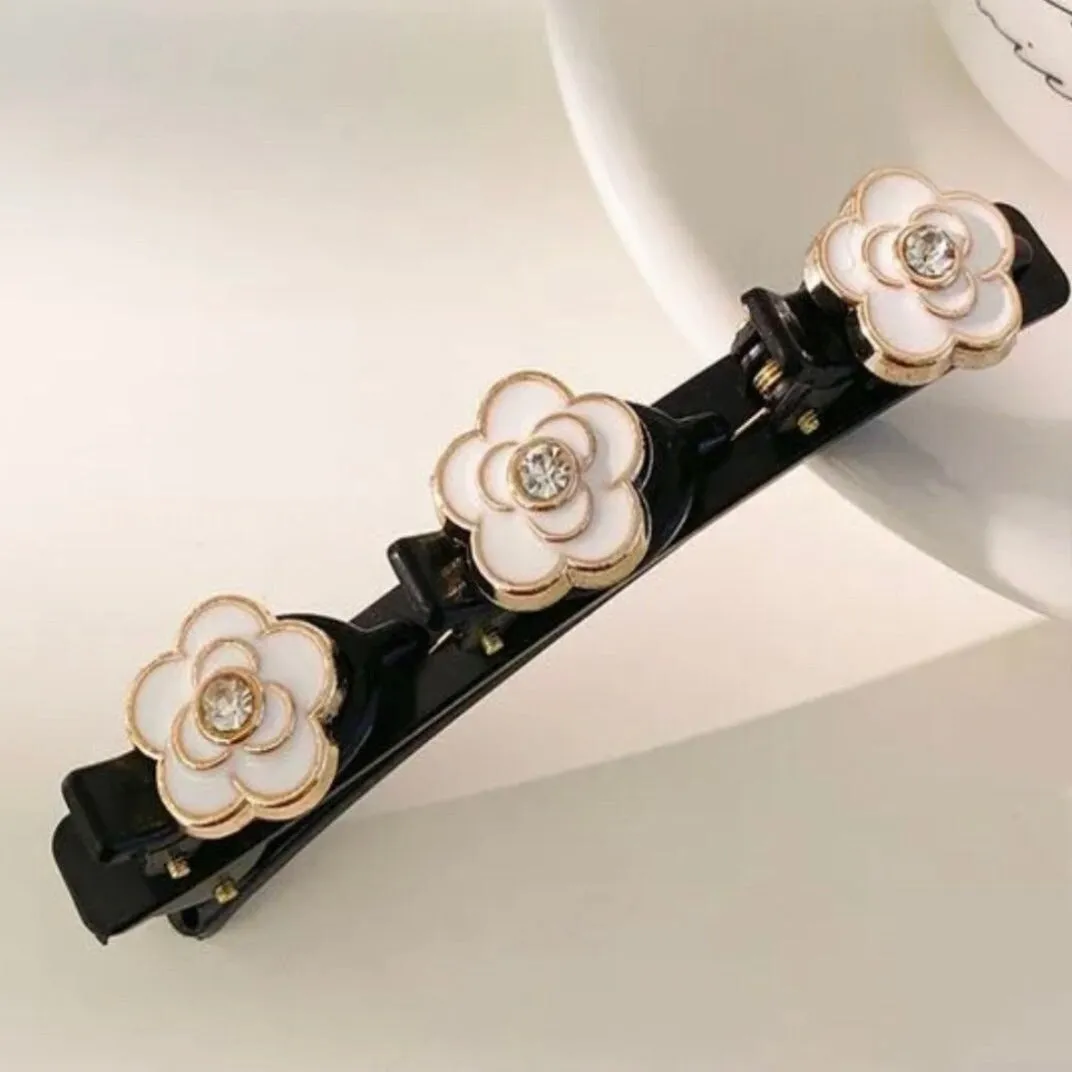 Stone Braided Hair Clips for women Rhinestone & Pearl  Chopped Hairpin Triple Multi Clip