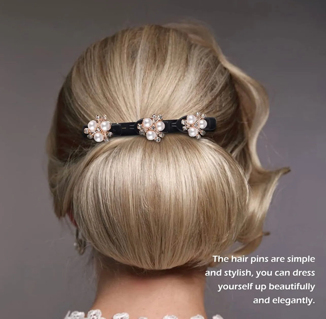 Stone Braided Hair Clips for women Rhinestone & Pearl  Chopped Hairpin Triple Multi Clip