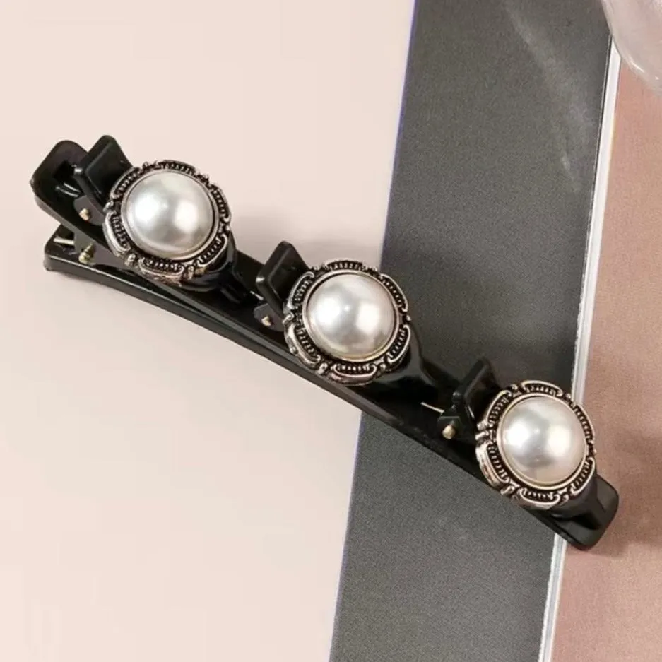 Stone Braided Hair Clips for women Rhinestone & Pearl  Chopped Hairpin Triple Multi Clip