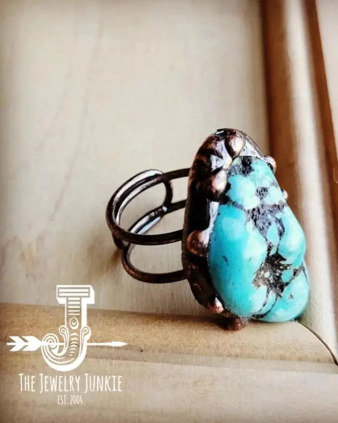 The Jewelry Junkie Blue Turquoise Ring in Antique Copper 012w