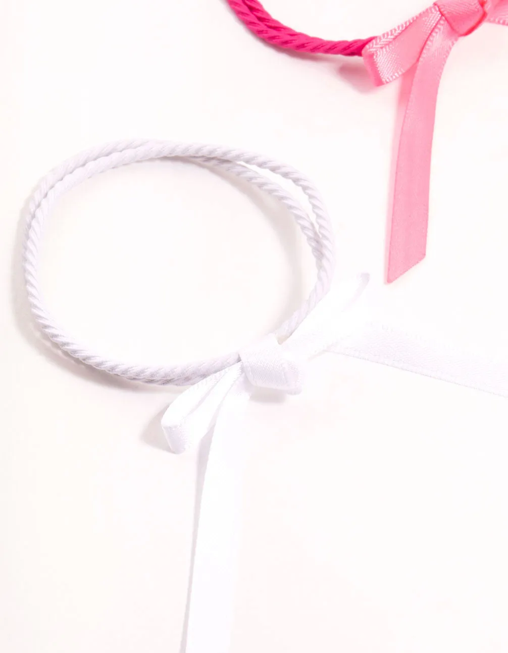 Thin Pink & White Fabric Bow Hair Ties 4-Pack