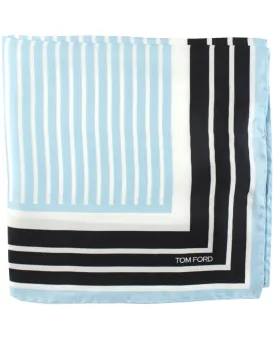 Tom Ford Pocket Square Sky Blue Black Stripes SALE