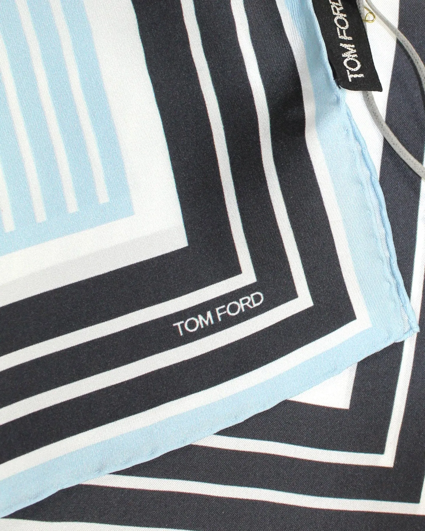 Tom Ford Pocket Square Sky Blue Black Stripes SALE