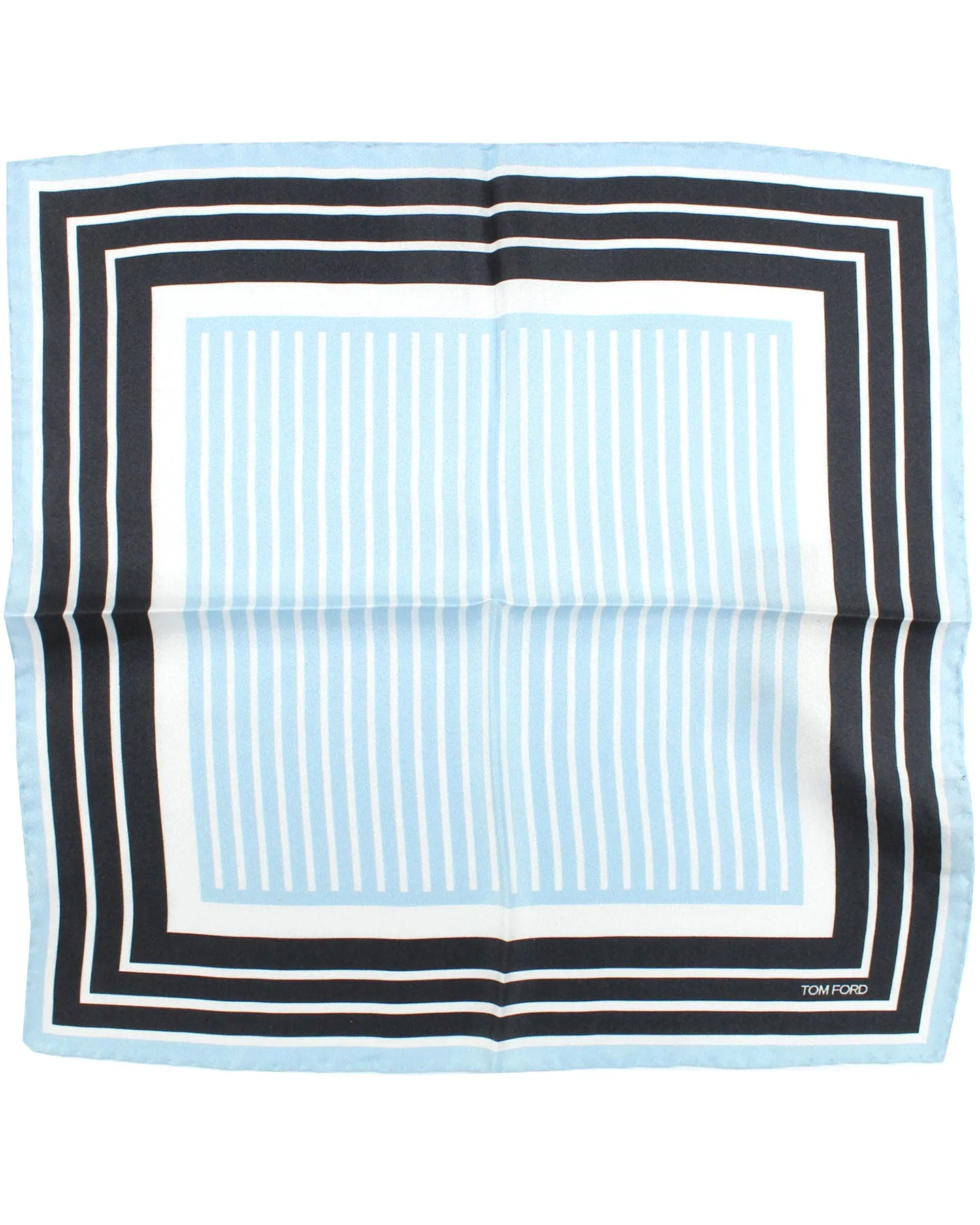 Tom Ford Pocket Square Sky Blue Black Stripes SALE