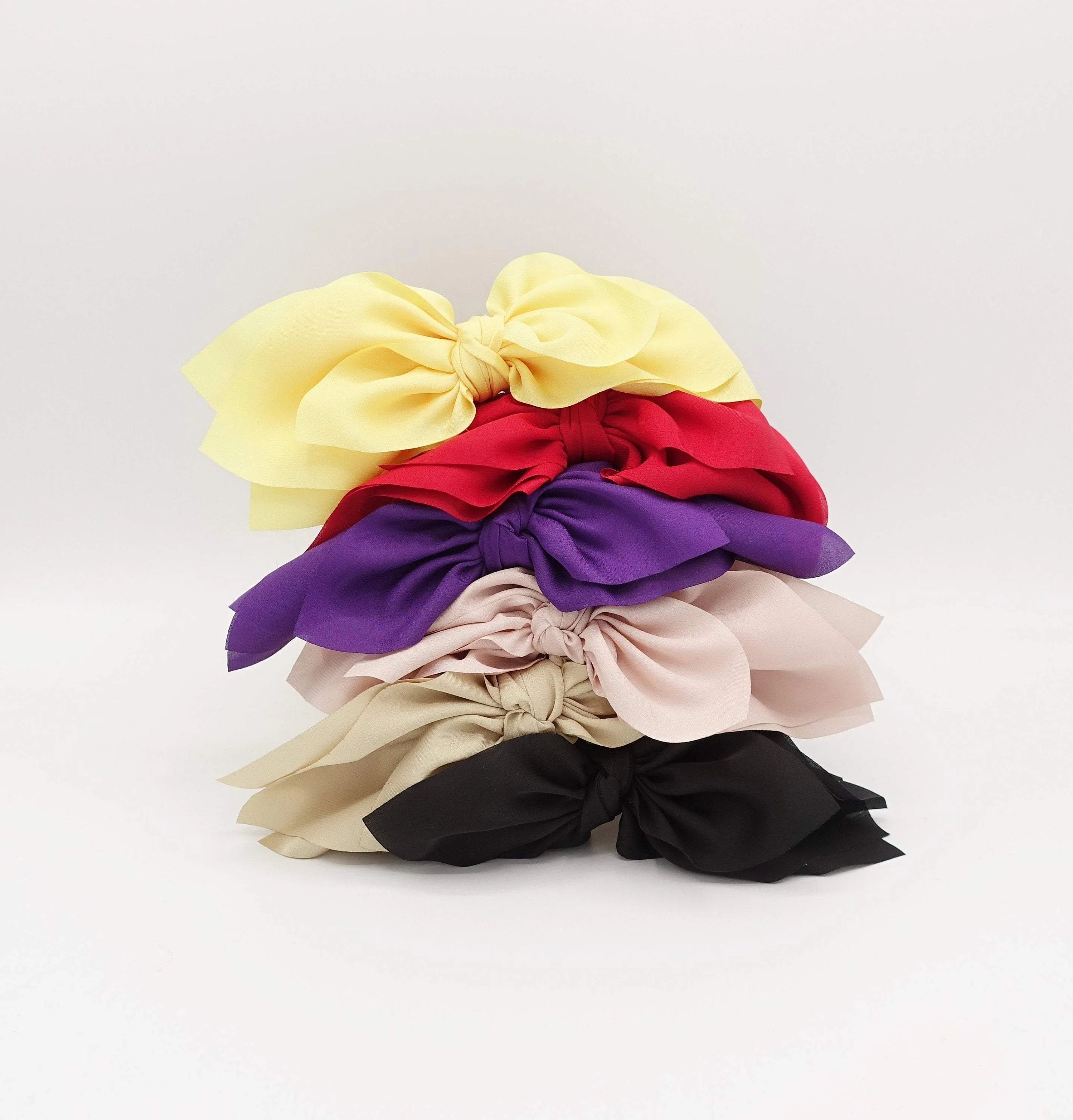 triple layered bow knot headband chiffon solid hairband for women