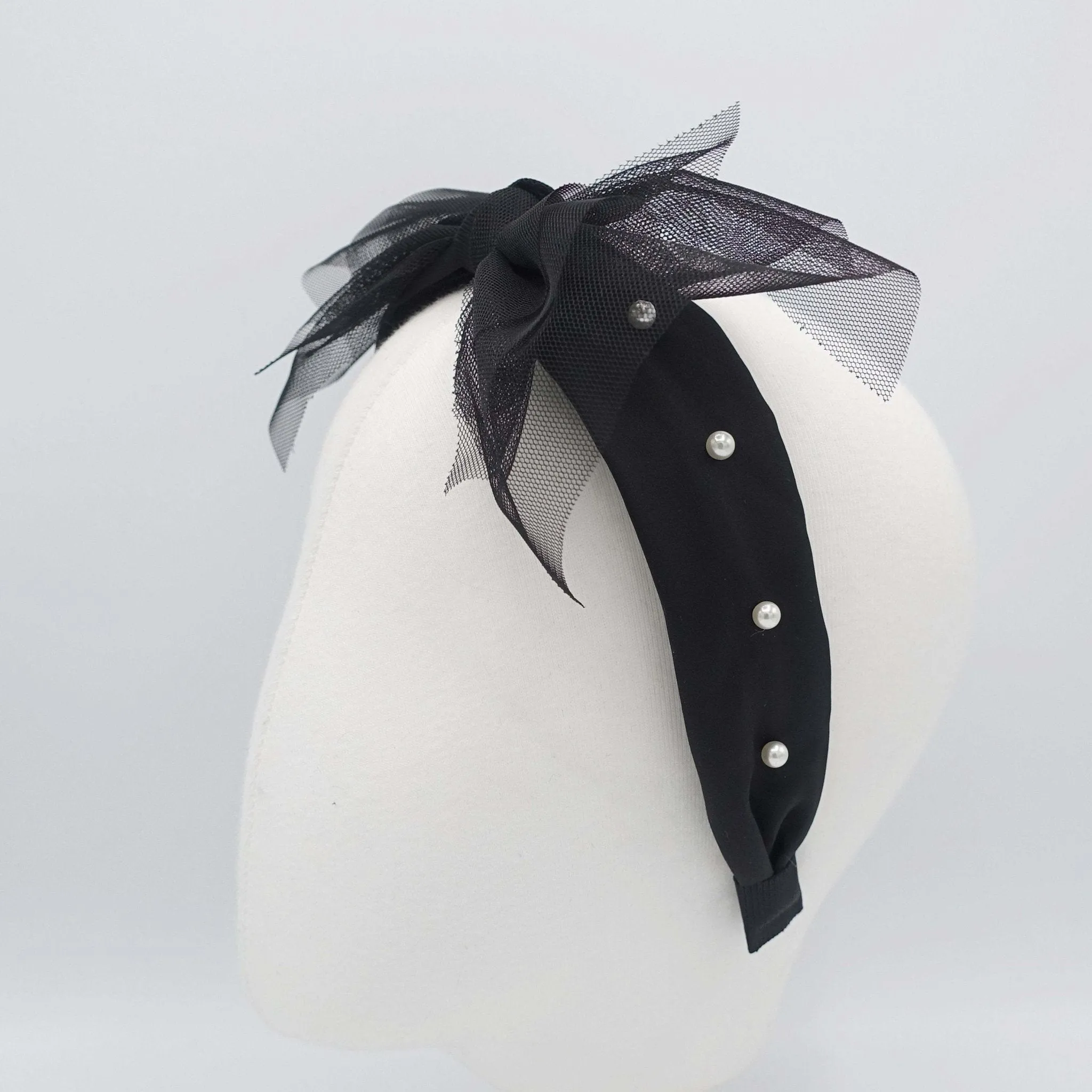 tulle bow bow pearl embellished velvet satin headband