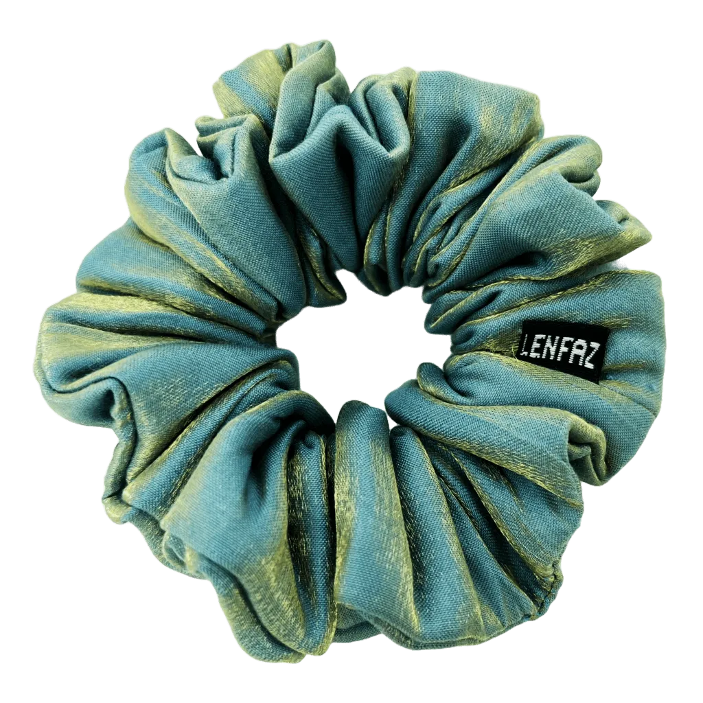 Two-Tone Teal Satin Silk Scrunchie